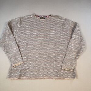Woolrich Crewneck Knit Sweater Beige/Pink/Blue Pullover Women’s XL Ramie/Cotton